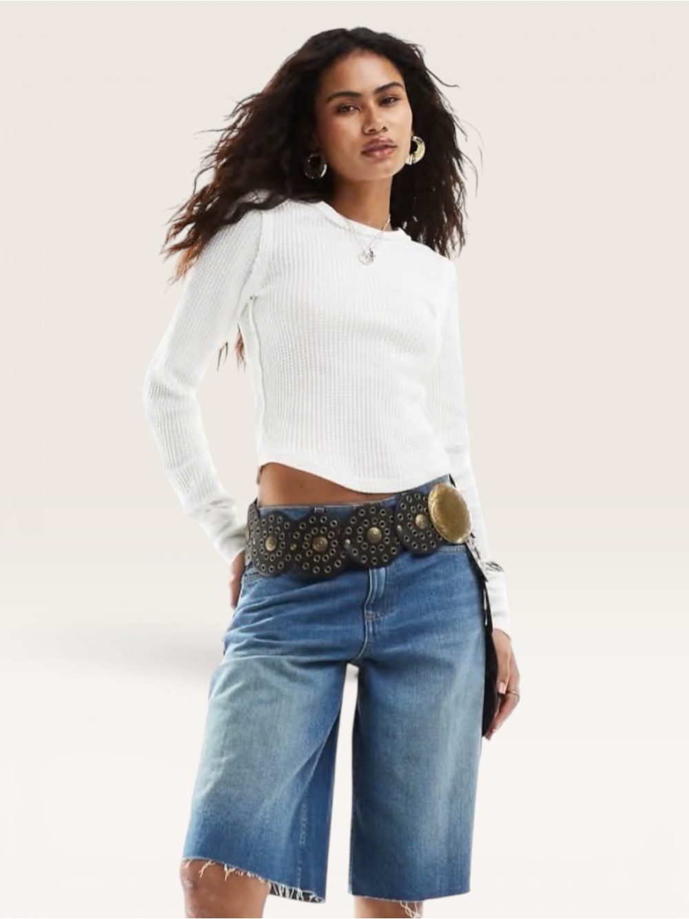 We The Free Free People White Waffle Knit Thermal Longsleeve Top XS NWOT